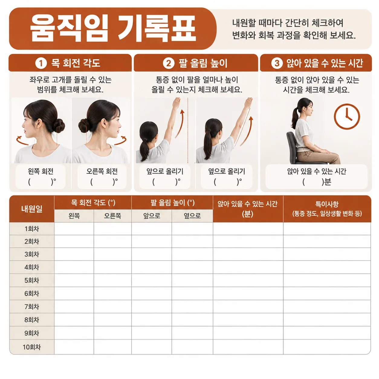 내원 간격을 정할 때 회차마다 적어 보는 움직임 기록표